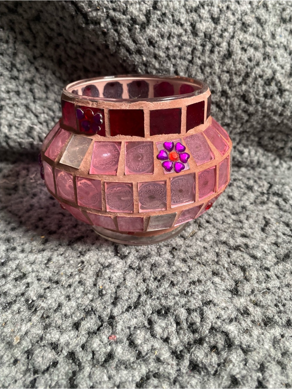 Pink Mosaic Glass Container, room decor
